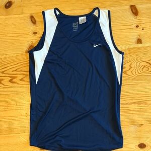 Nike Men's Navy And White Running Singlet Tank
